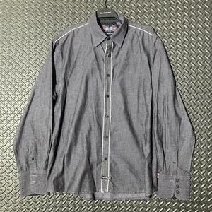 English Laundry Grey white lined Button Down Shirt 100% Cotton Mens Size XL